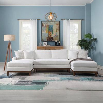Valiant Coastal Sectional Sofa With Linen Upholstery & 4 Pillows