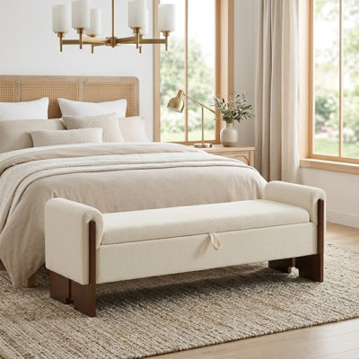 Banc de rangement de chambre à coucher l 64 po Boucle pour lit très grand avec pied en bois massif rétro