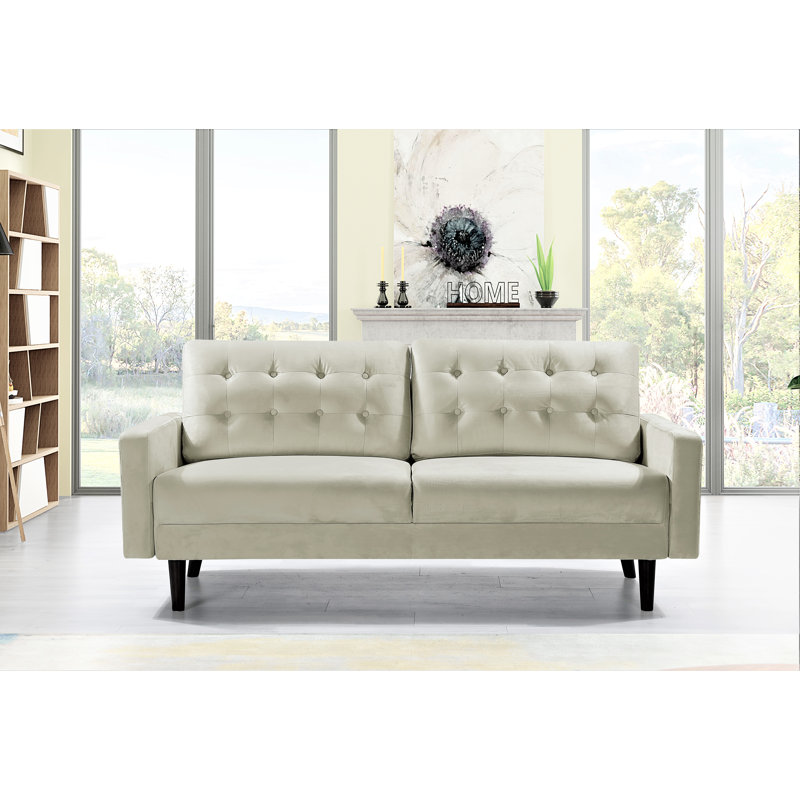 Canapé à accoudoirs carrés en velours 74,8 po Brien, Velours crème, H 33 po x l 75 po x P 31 po