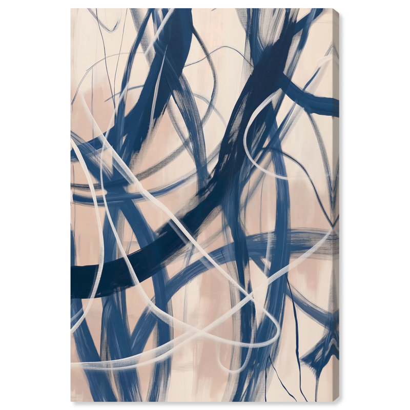 Indigo and Beige Abstract Canvas Art, 15" x 10"