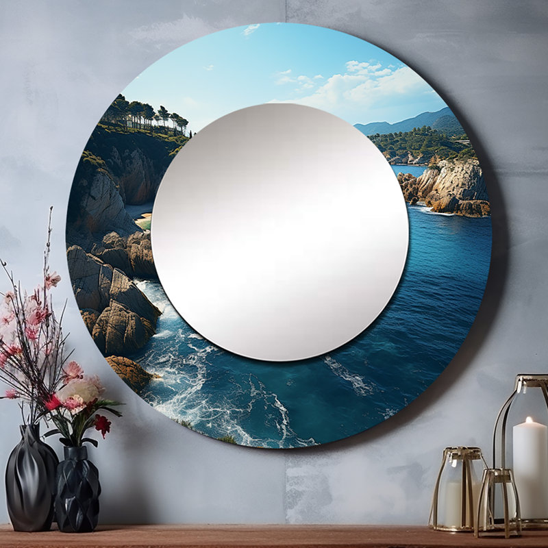 Selester, Italie, Riviera italienne, miroir italien, miroir mural rond bleu sarcelle, impression sur métal, 29 po x 29 po