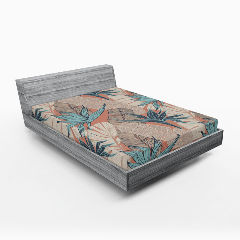 Drap-housse rustique Ambesonne, Rouille pâle, bleu , gris / floral, Full Fitted Sheet