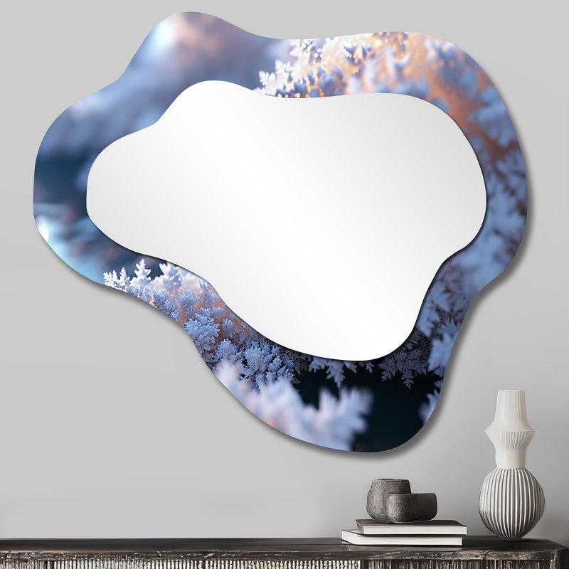 Fractal Universe Morning Snow - grand miroir de nuage botanique, miroir mural décoratif asymétrique moderne, impression d'art en métal