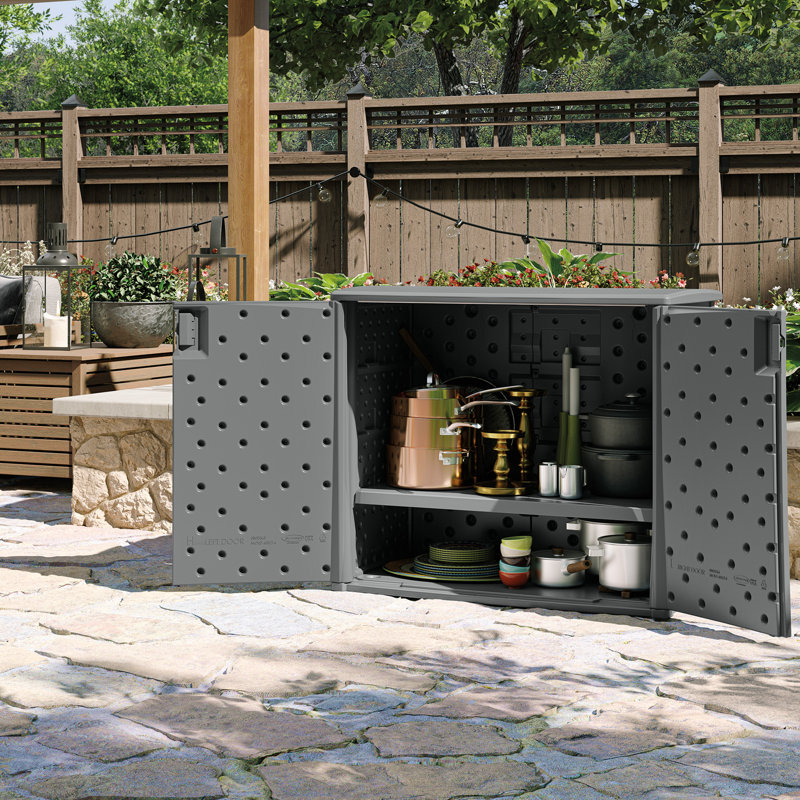 Suncast 37.25 in. W x 17.5 in. D Resin Wicker Storage Cabinet for Outdoor Storage, Made in the USA