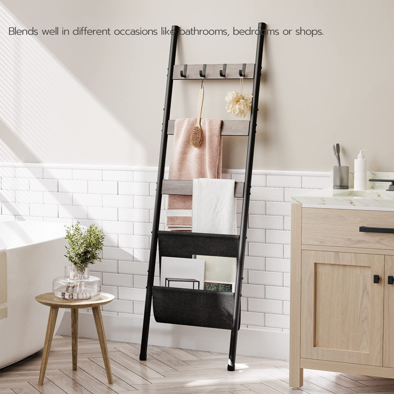 63" Blanket Ladder with 4 Hooks, Greige
