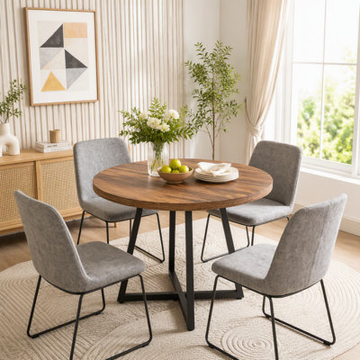 31.5" Round Vintage Industrial Dining Table with Metal Frame