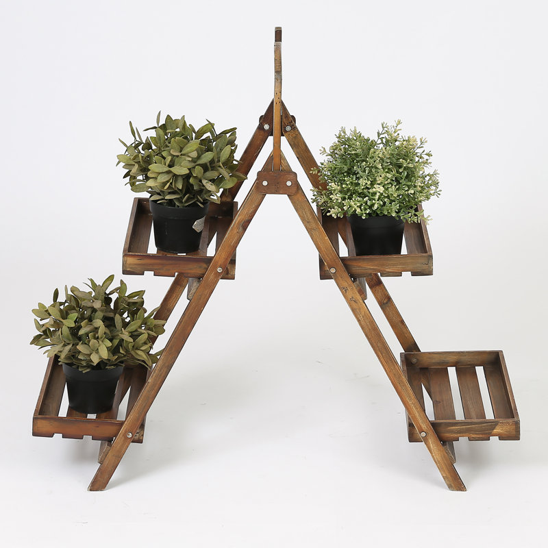 Posiedon 27.2'' H 2-Tier Wooden Plant Stand with Chalkboard, Rustic Ladder Plant Shelf