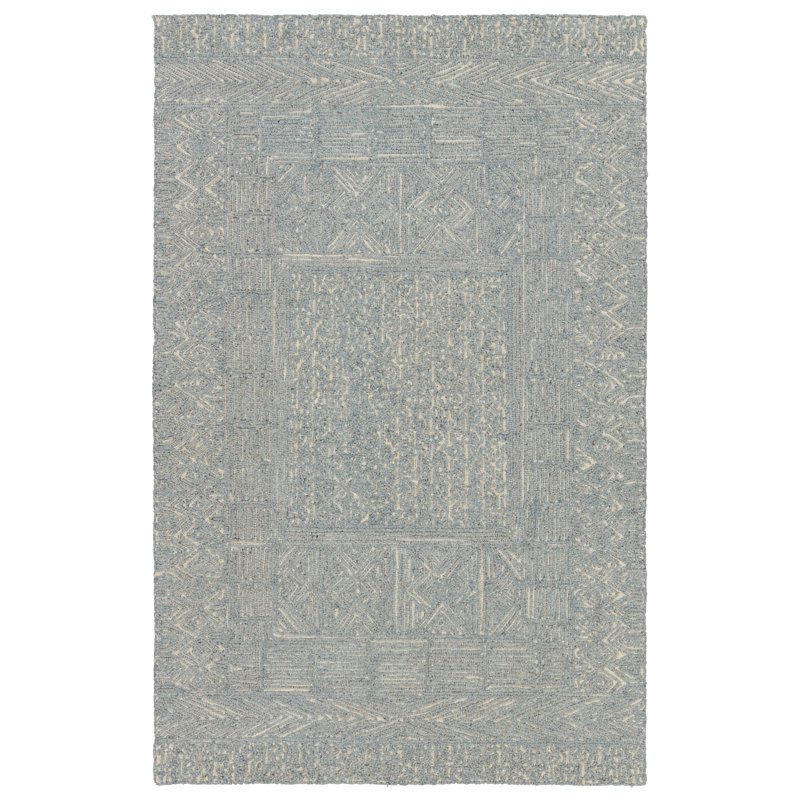 Geometric Area Rug in Blue/Cream, Rectangle 8' x 10'