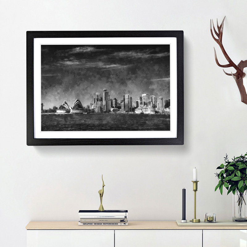 Sydney Australia Skyline - Picture Frame Painting Print, 62cm H x 87cm W x 2cm D, Black Framed