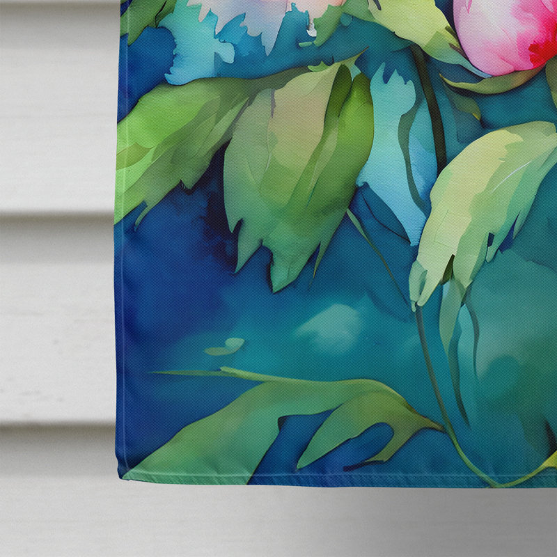 Pivoines dans un drapeau de maison aquarelle