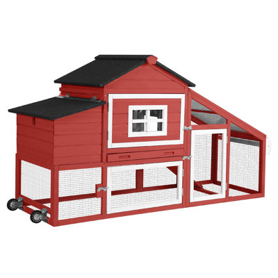 Chicken Coop With Wheel, Outdoor Hen House Poultry Cage With Nesting Box, Leakproof Pull Out Tray And Uv-resistant Roof