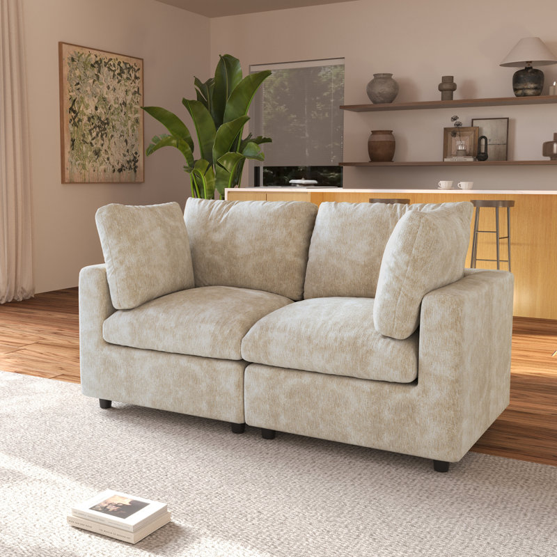 Kessi 67" Upholstered Slipcovered Loveseat Sofa, Khaki