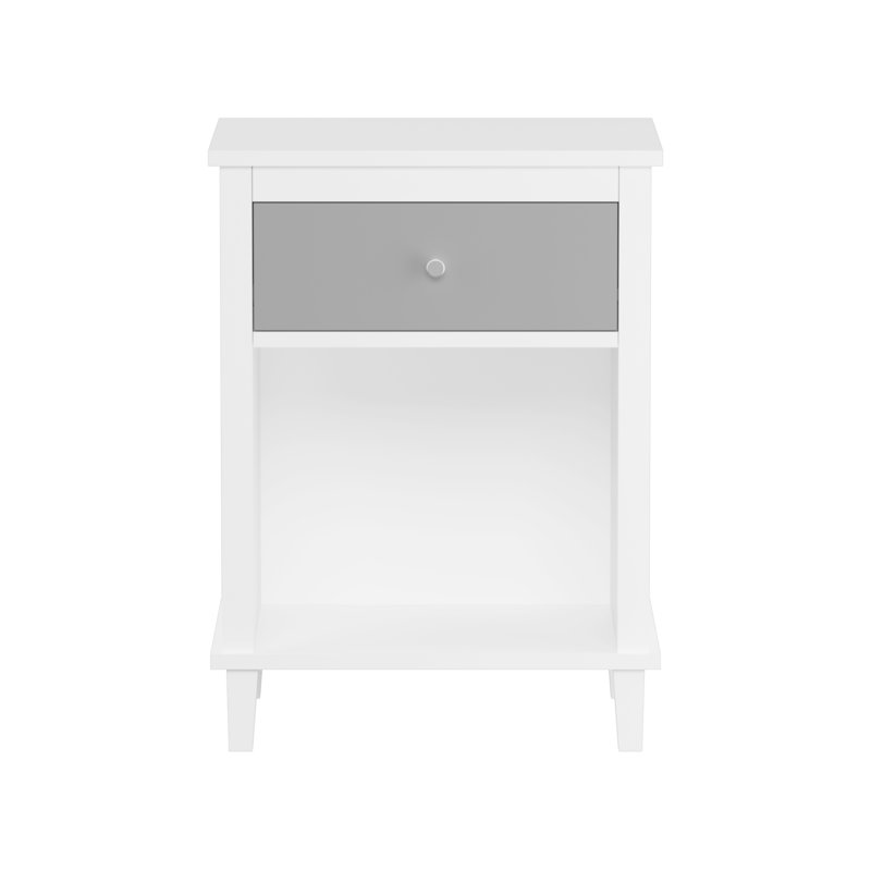 Table de chevet en bois 26,77 po H avec tiroir 1 tablette pour enfants, adultes, blanc + gris, Blanc / Gris