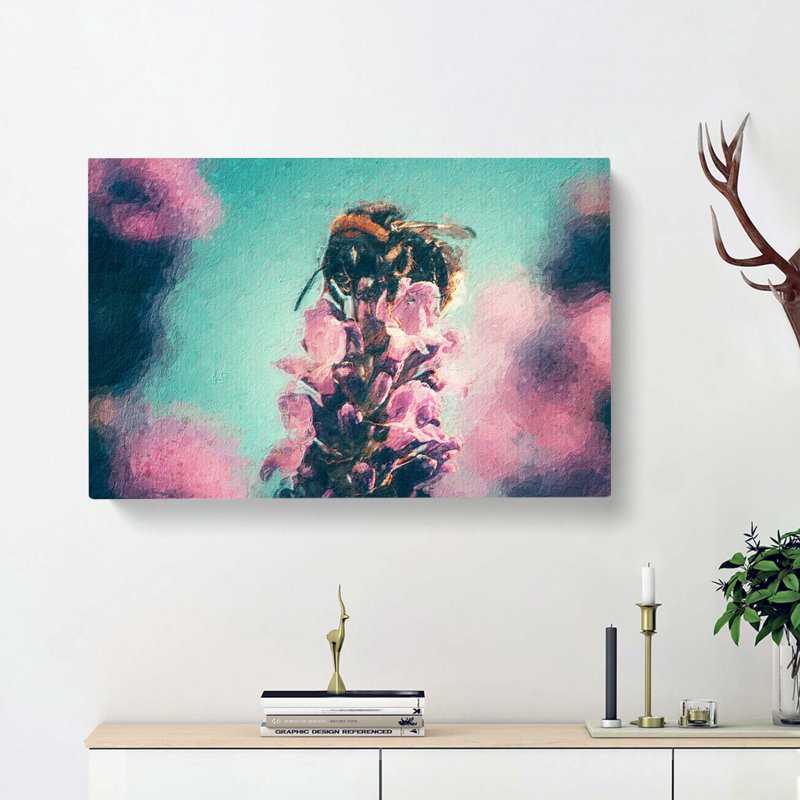Bee On A Purple Flower - Wrapped Canvas, 35cm H x 50cm W x 3cm D