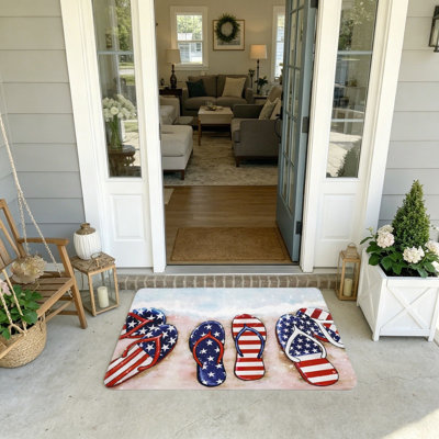 July Independence Day Red Blue Patriotic Flip Flop 20 x 32 Inch Entryway Doormat Floor Mat