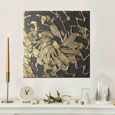 Impressionnante affiche d'art contemporain sur toile de coton avec des accents dorés chatoyants sur un fond noir profond pour une décoration murale moderne