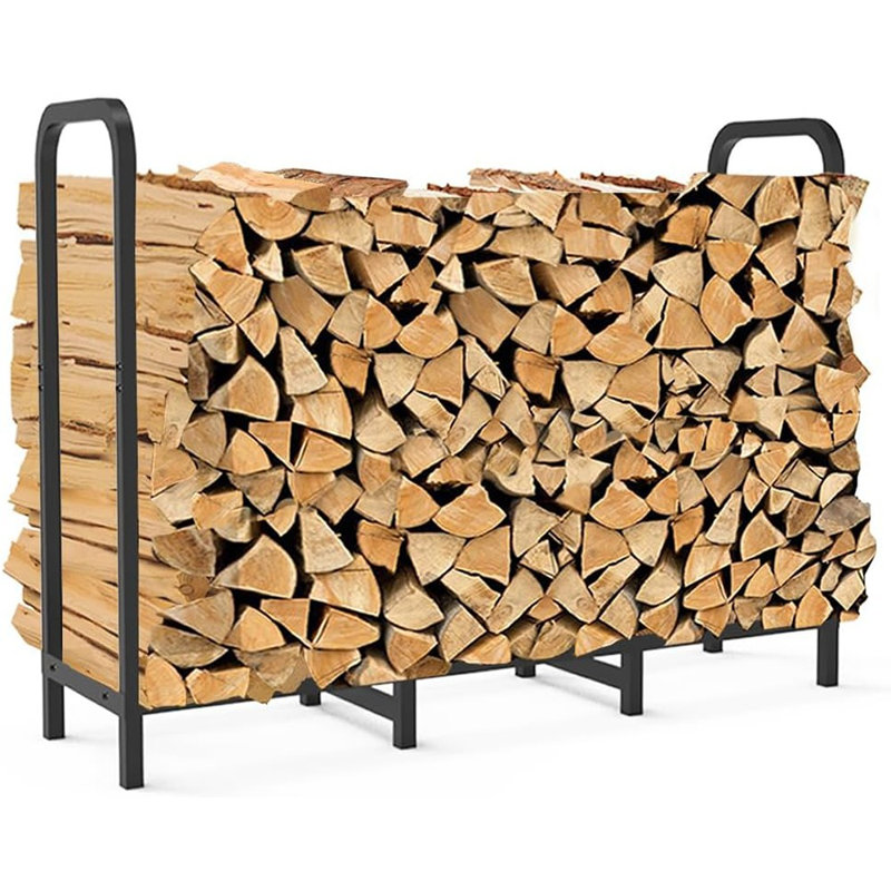 Support de support à bois de chauffage de 4 pi, support réglable de bûche de feu robuste pour foyer, organisateur de rangement extérieur en métal pour pile de bois, outil de support de bûches de patio, noir