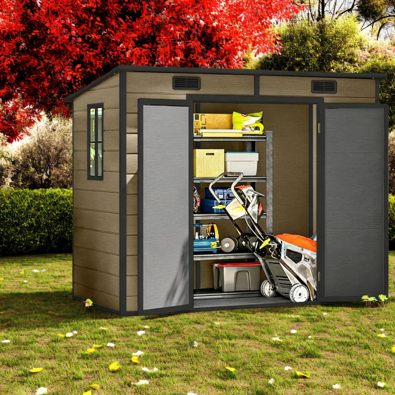 Remises spacieuses en métal, structure en aluminium durable, style rustique, idéal pour le rangement dans la cour