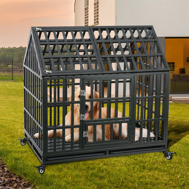 Chenil en métal robuste avec cage et cage avec 4 roues verrouillables