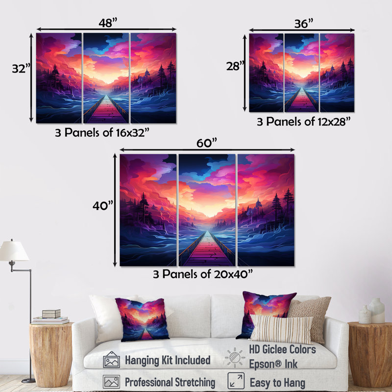 Cruce - ensemble de décoration murale paysage abstrait, H 28 po x l 36 po x P 1 po, Toile tendue