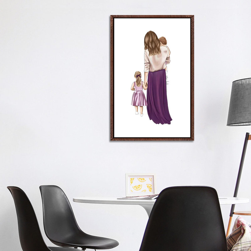 Mother And Daughters by Elza Fouche - Painting on Canvas, 101.6cm H x 66.04cm W x 3.81cm D, Classic Brown Wood Framed