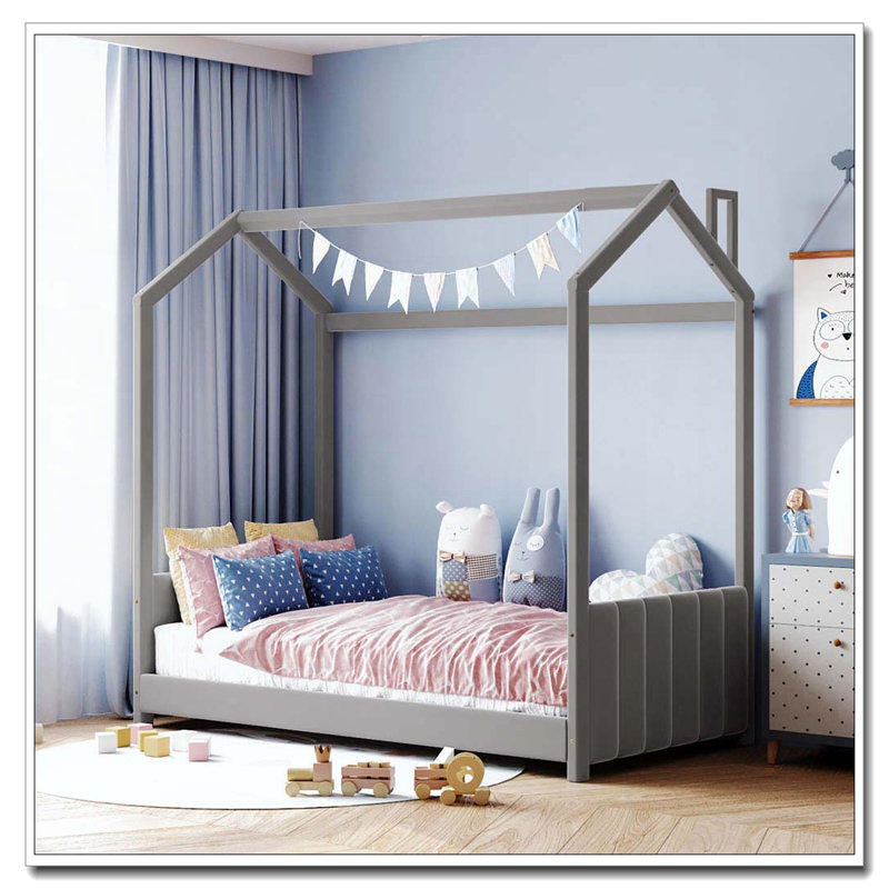 Lit en bois Velvet House, gris, Simple