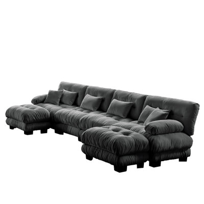 Canapé modulaire Free Combination, canapé en U pour le salon, canapé 4 places avec 2 repose-pieds, chenille