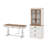 Modern Farmhouse Office Set, 59.1" Executive Desk & 73.3" Glass Door Bookcase With Drawers– Premium Home Office Shelving Units With Power Hub，Light Oak-1195543349-1195543339
