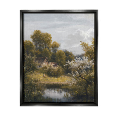 «Classic Cottage Backyard Pond», art mural sur toile flottante encadrée de lettres et de lignes