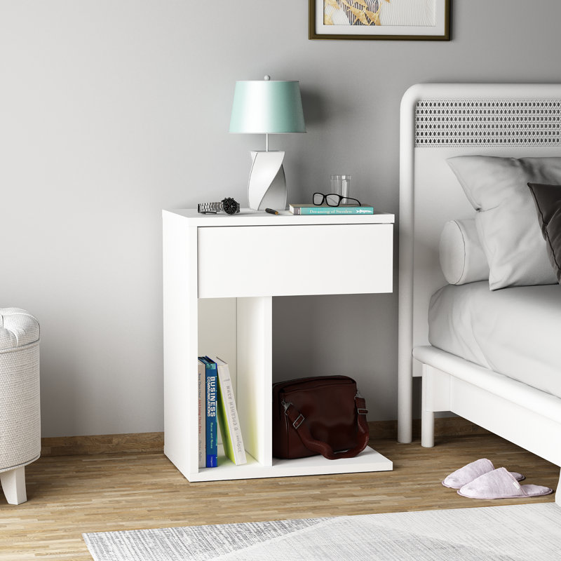 Raysean 44cm W Particle Board Bedside Table, White