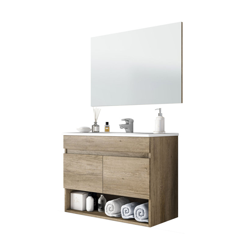 Shreveport 80Cm Wall Mounted Single Bathroom Vanity Base Only in Oak