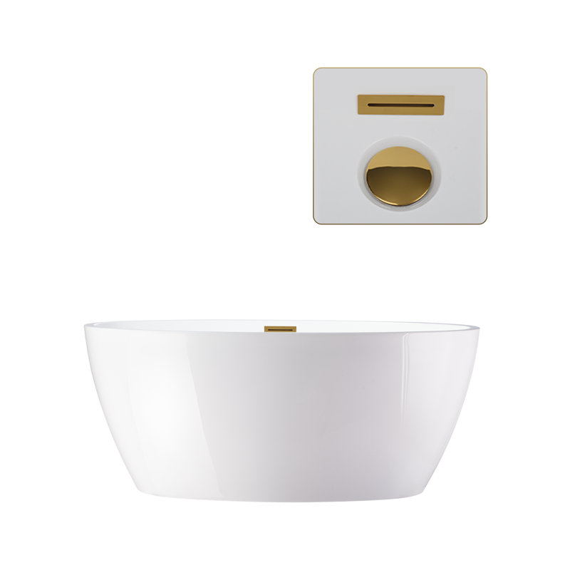 Vanity Art 59" X 32" White Acrylic Freestanding Bathtub, White/Titanium Gold