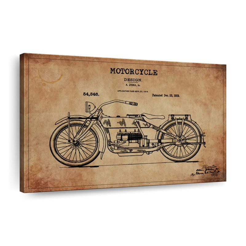 Brevet de moto rétro sur toile, H 16 po x l 24 po x P 1,25 po