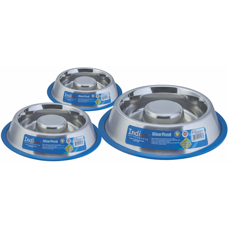 Medium Stainless Steel Slow Feed Dog Bowl with Silicone Ring