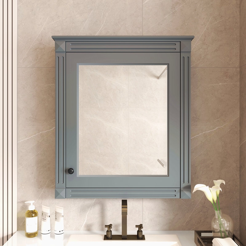 Armoire de rangement de salle de bain murale 24 po x 27 po avec miroir, armoire à pharmacie avec tablette réglable en hauteur, armoire de rangement au-dessus de la toilette