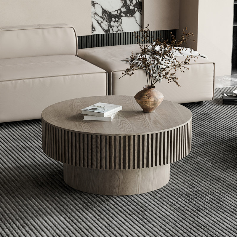 Round Coffee Table with Storage Solid Wood Veneered Modern Coffee Table Accent Tea Table for Living Room, Bedroom, Apartment or Office