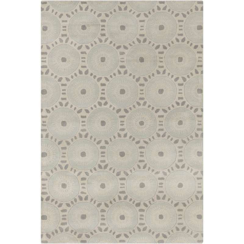 Tapis en laine crème allie touffeté à la main bleu clair et gris Allie, Rectangulaire 8 pi x 10 pi