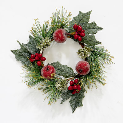 3.25" Inner Diameter Artificial Christmas Frosted Mini Apple Berry Leaf Candle Ring