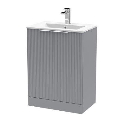 Fluted Single Bathroom Vanity with Drop In Vitreous China Basin