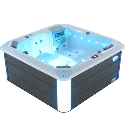 MONALISA 6-Person Massage Hot Tub, Single-Lounger Acrylic Outdoor Spa w/ Cover, Bluetooth, Ozonator, 35-Jet, LED light