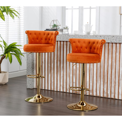 United We Win Velvet 360 ° Rotating Bar Chair, Handmade Backrest with One Click Adjustable Height Bar Chair, Very Soft Pillow Kitchen Dining Chair, Modern Bar Chair on Kitchen Island, Cafe 2PC/SET