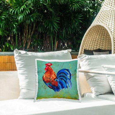 Coussin d'extérieur contemporain imprimé coq de ferme par Karen Smith