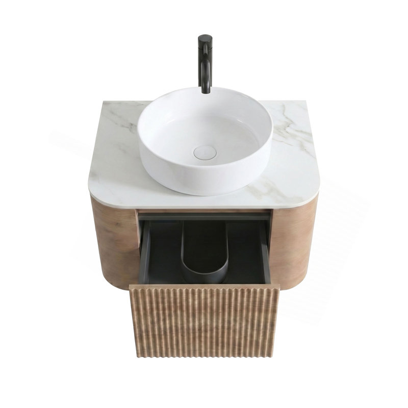 Meuble-lavabo Erba 24 pouces avec lavabo, armoire murale couleur miel avec porte-serviettes offert, lavabo simple en céramique, sans bonde ni robinet, préassemblé