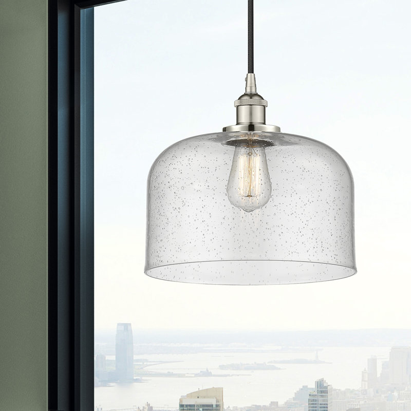 Luminaire suspendu en forme de cloche à 1 lumière Bucks, H 11,75 po x l 12 po x P 12 po, Nickel poli