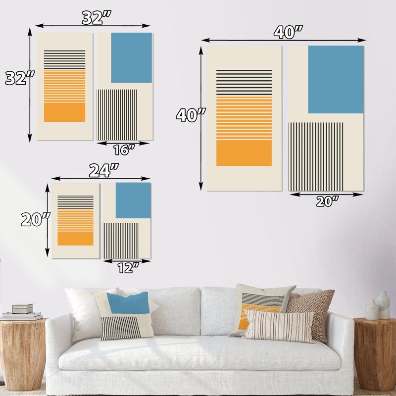 Minimal 20S Geometric Design I - Ensemble de 2 peintures, Toile tendue, H 20 po x l 24 po x P 1 po