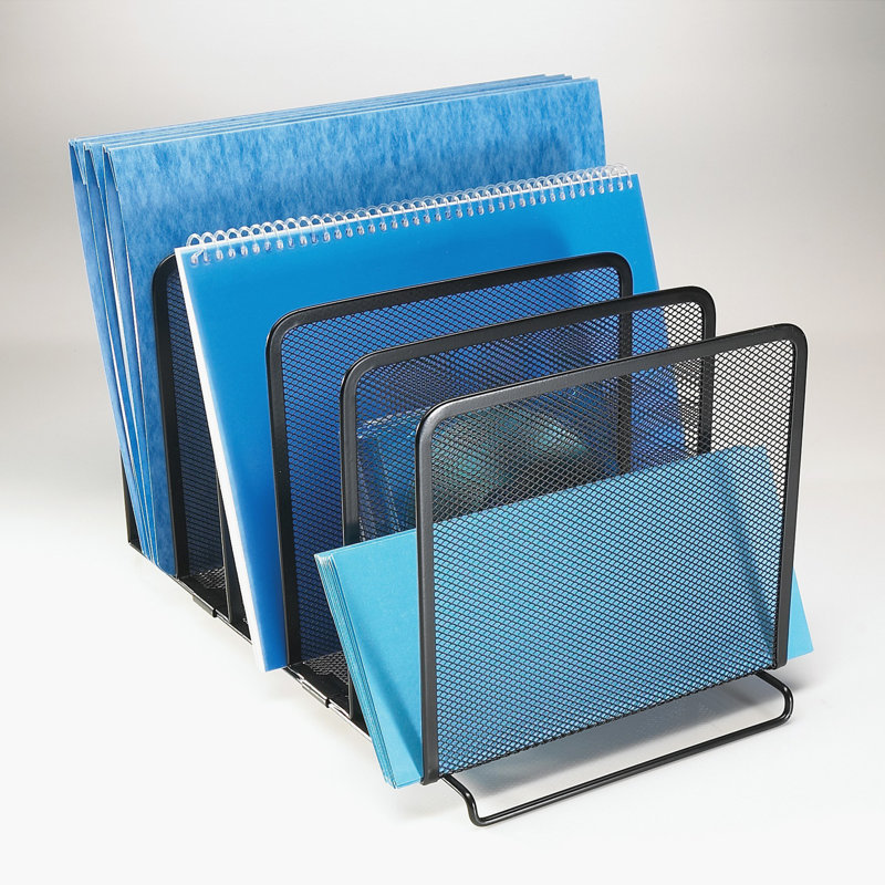 Black Metal Mesh 6-Compartment Vertical File Sorter