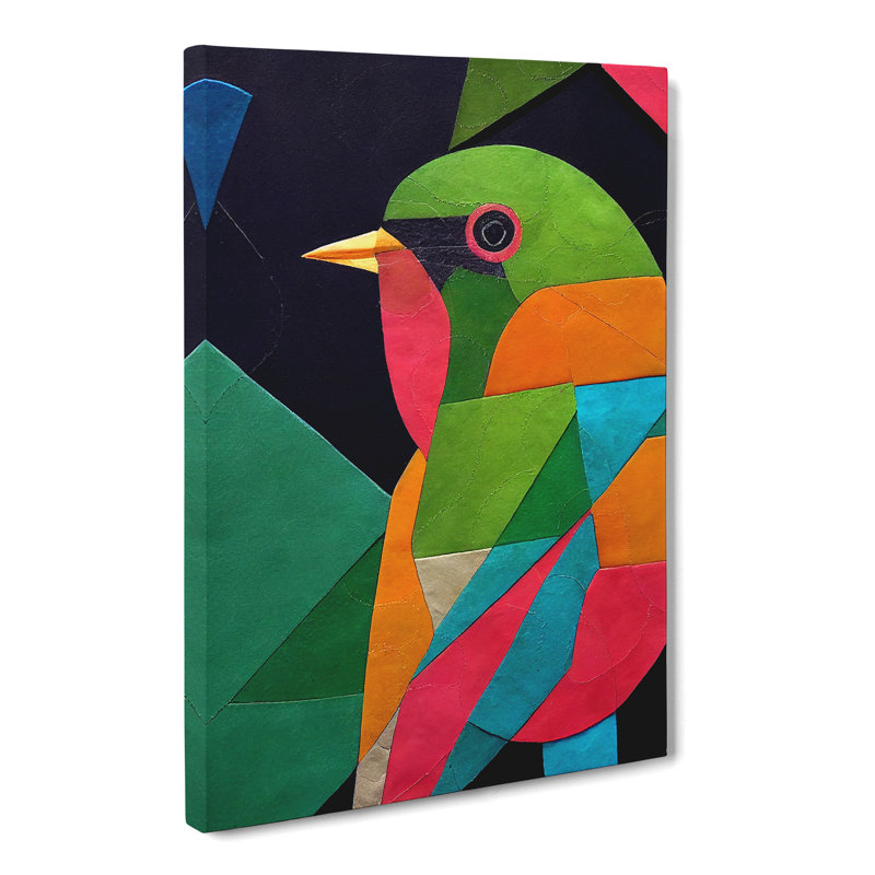 Belltown Robin Bird Painting Patchwork - Wrapped Canvas Print, 50cm H x 35cm W
