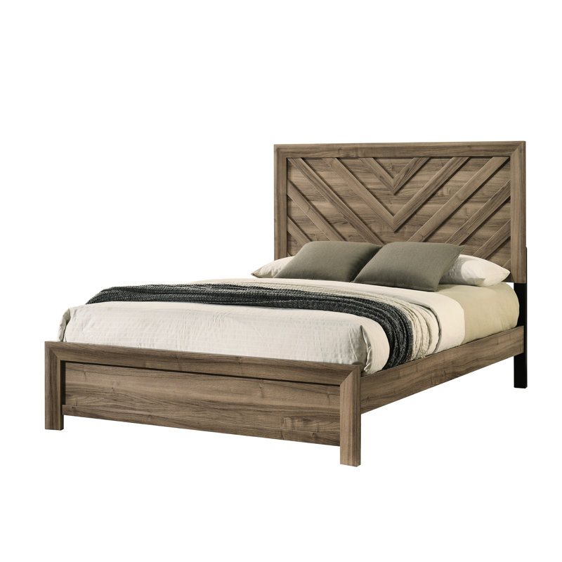 Très grand lit avec tête de lit, style contemporain, finition bois chaud brun avec tête de lit
