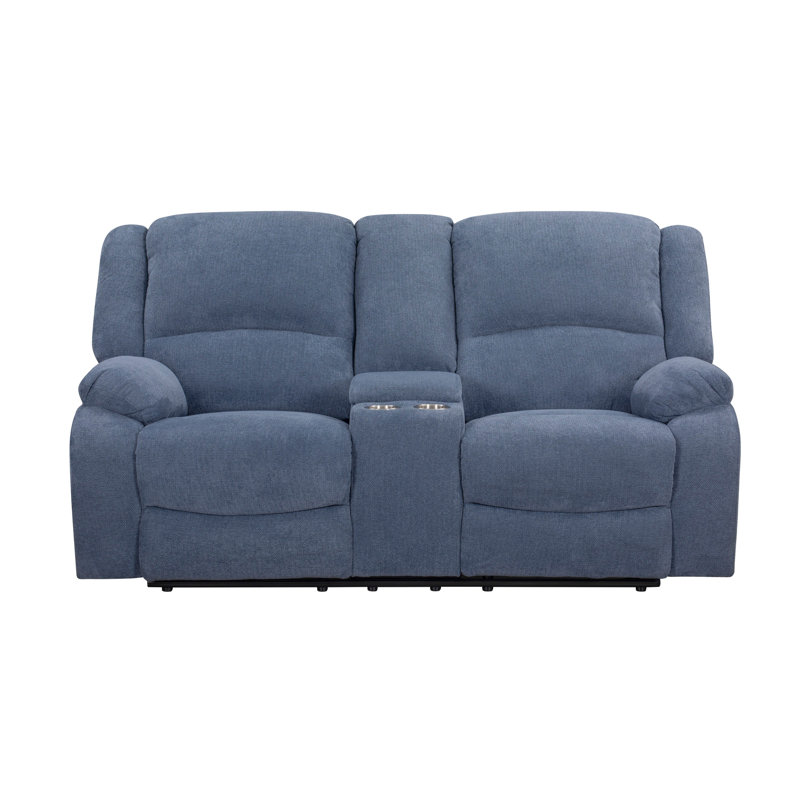 Roundhill Furniture Blitz Transitional Manual Reclining Loveseat, With Cup Holders, Blue