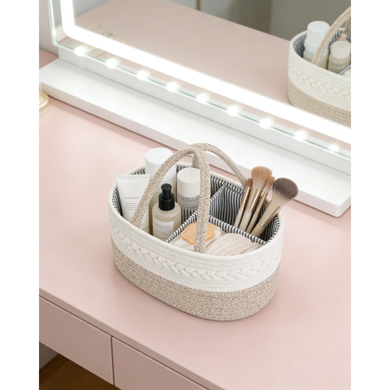 Organisateur en coton, panier de rangement pour chambre de bébé portable avec séparateur amovible pour les articles essentiels pour bébé, couches et lingettes